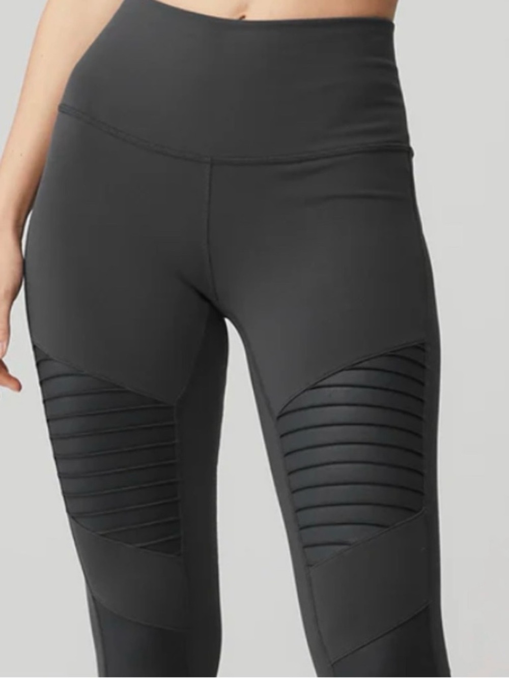 ALO Yoga High-Waist Black Ribbed Moto Leggings Dark Grey Size Small
